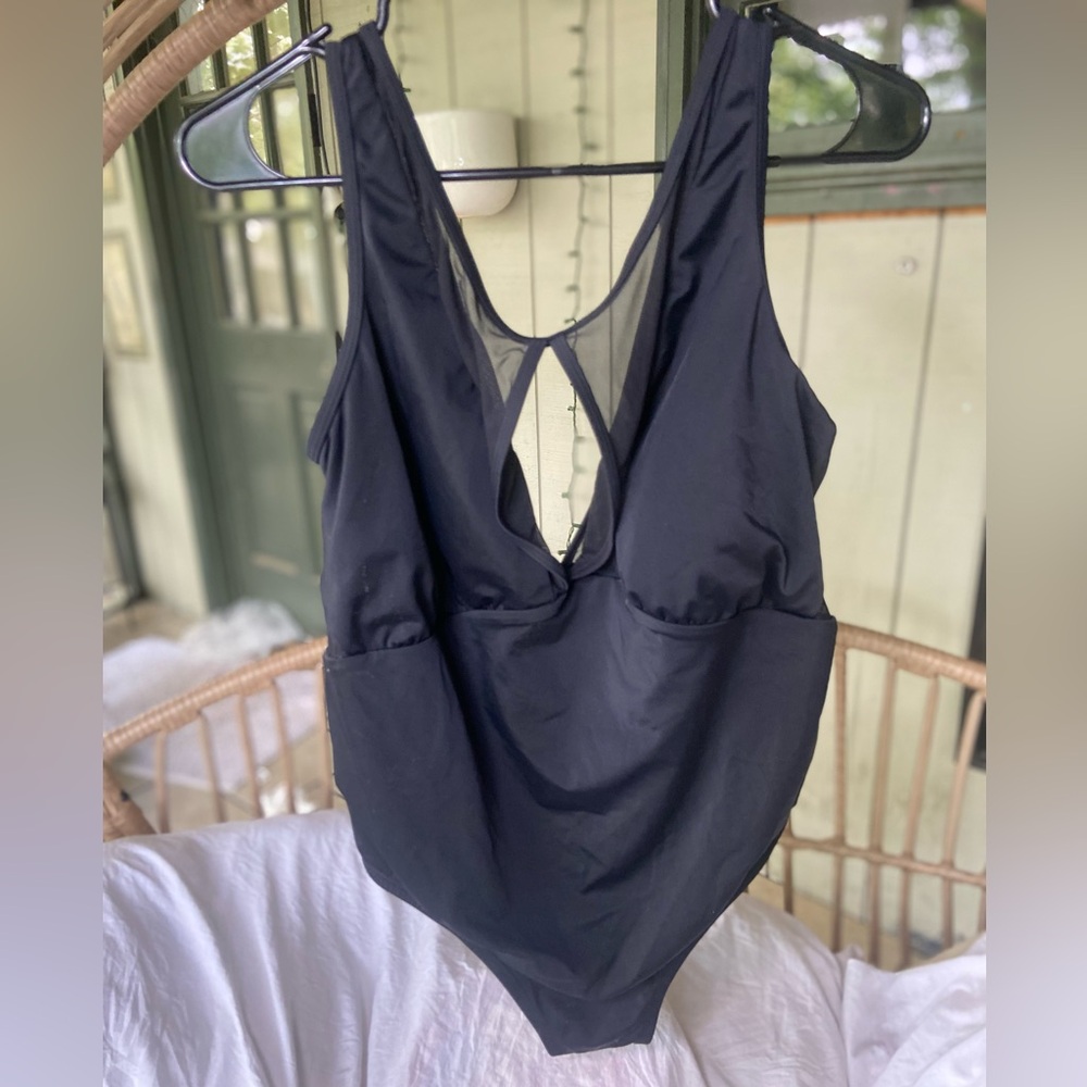 Time and Tru Black One-Piece with Mesh Back Detail